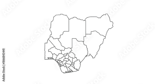 A simple black and white line art map of Nigeria, clearly outlining the administrative borders of its individual states on a white background.