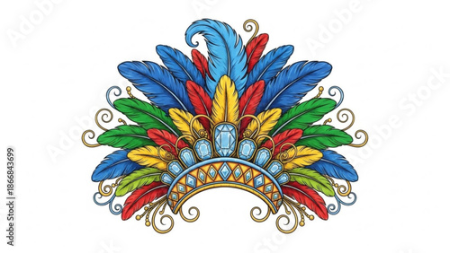 Colorful Feathered Headdress on White Background