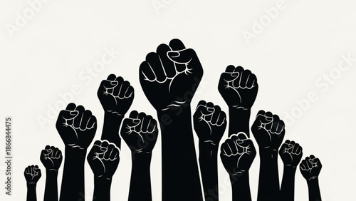 A vector graphic illustration of raised fists in a symbol of unity and protest