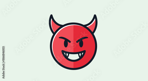 A cute but mischievous red devil emoji with black horns and a toothy grin, illustrated in a modern flat design style.