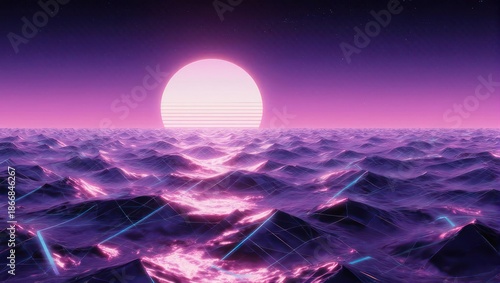 Vaporwave Sunset Over the Ocean - A Retro-Futuristic Dreamscape.