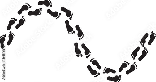 Set Of Black Human Footprint Tracks Following A Wavy Path