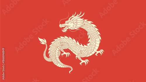 A gold dragon emblem on a red background, symbolizing Chinese Day with traditional design elements and bold color scheme.