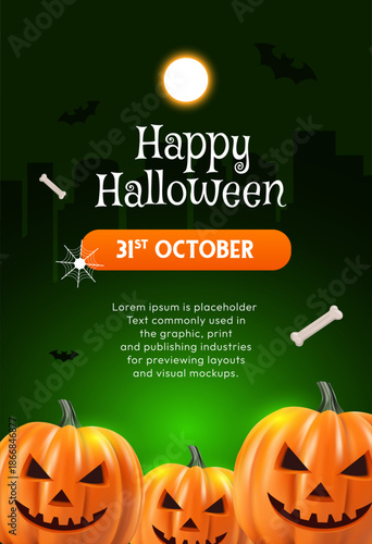 Halloween poster template. Halloween green background banner