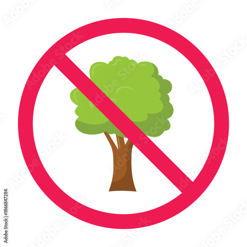 Forbidden sign with tree icon, tree cutting prohibited symbol, no tree sign, vector illustration