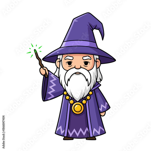 Magical wizard casting a spell with a glowing wand