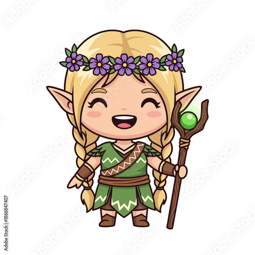 Charming Zelda cartoon character with flower crown smiling