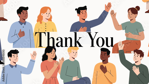 Diverse group of people expressing gratitude with thankful gestures