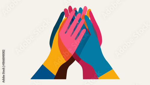Diverse hands coming together in a symbol of unity and teamwork