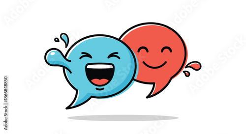 Two adorable and funny cartoon speech bubble characters laughing together, symbolizing a joyful conversation and good humor.