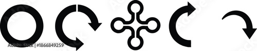 Circular Arrow Rotation Icons Set Minimal Black Loop Direction Vector Symbols