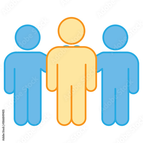 Three stylized figures standing together with arms around each other representing strong teamwork and mutual support