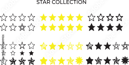 Star Collection Featuring Various Rating Stars In Yellow Black And Outline Styles