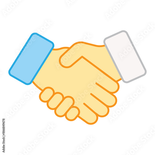 Two hands in different colored sleeves performing a firm handshake
