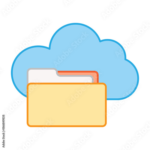 A cloud icon with a file folder in front for online data storage and backup