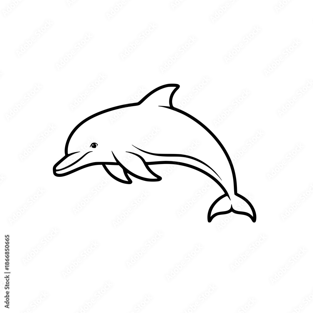 Fototapeta premium Bottlenose dolphin outline icon vector illustration marine line art