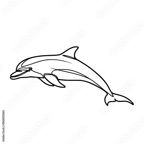 Minimal continuous line bottlenose dolphin vector outline illustration