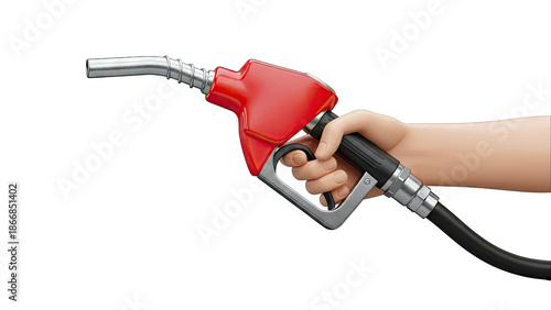 Hand holding red gas pump nozzle