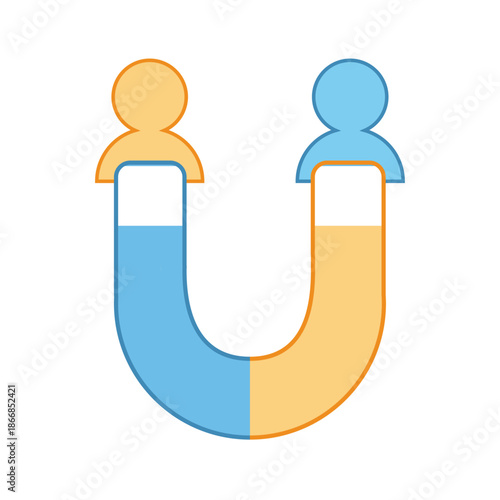 U-shaped magnet attracting diverse user profiles representing audience acquisition and customer growth