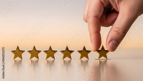 Hand placing last golden star on row of standing achievement symbols