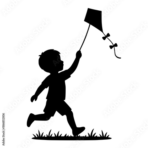 Child Flying Kite Silhouette