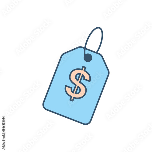 A light blue price tag featuring a peach dollar sign for sales and promotions