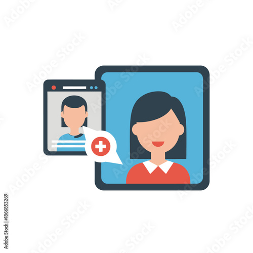 Online Doctor Consultation via Video Call with Medical Icon in Chat Bubble