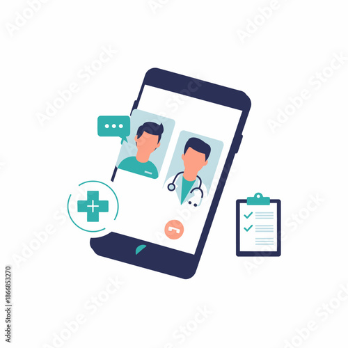 Online doctor consultation via smartphone, telemedicine, video call with physician