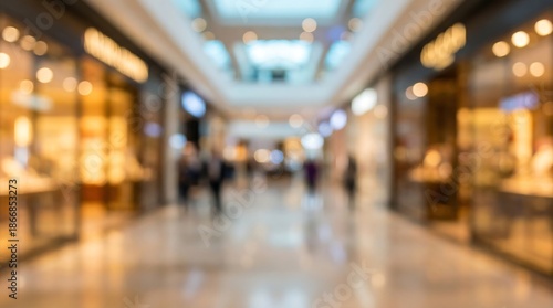 Wallpaper Mural a blurred perspective of a long brightly lit indoor shopping mall corridor with indistinct figures of people walking within it creating a sense Torontodigital.ca