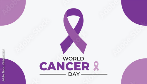 Minimalist Vector Illustration for World Cancer Day Purple Ribbon Symbol with Geometric Circles in Modern Style for Awareness Campaigns