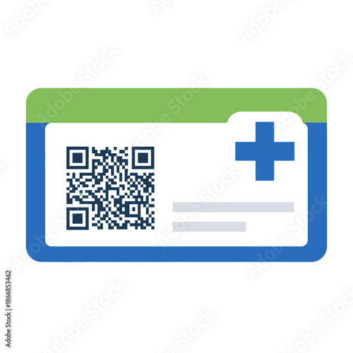 Digital Health Card with QR Code and Cross Symbol, Medical Insurance ID