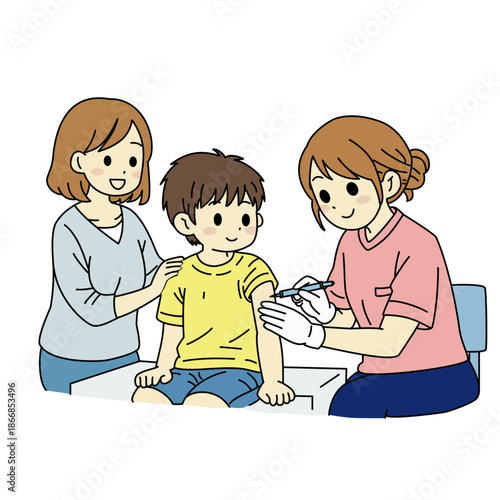 病院で注射する子どものイラスト