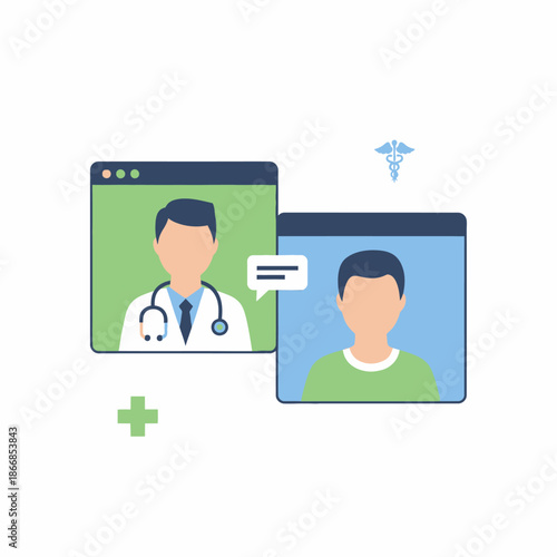 Doctor and patient on a video call, telemedicine and online healthcare consultation concept