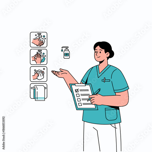 Nurse Demonstrating Handwashing Steps and Hygiene Checklist