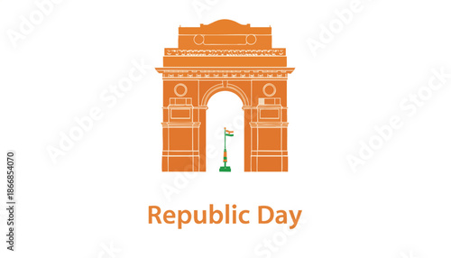 Minimalist Vector Illustration of India Gate for Republic Day Celebrations in Warm Orange Tone
