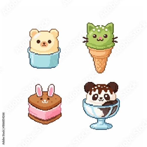 Cute cartoon dessert icons with animal faces