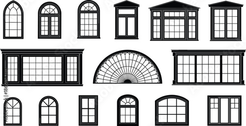 Collection of various window designs and architectural styles for home and building exteriors