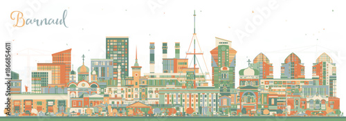 Barnaul Russia city skyline with color buildings. Barnaul cityscape with landmarks. Business travel and tourism concept with modern and historic architecture.