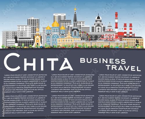 Chita Russia city skyline with color buildings, blue sky and copy space. Chita cityscape with landmarks. Business travel and tourism concept with modern and historic architecture.