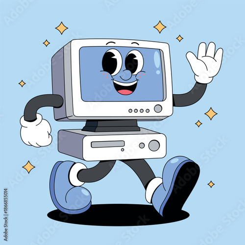Retro Computer Character Walking
