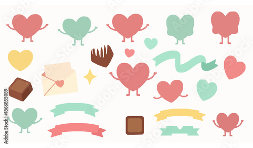 Cute Valentine’s Day love elements flat vector illustration set
