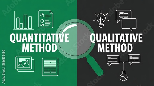 Quantitative method and qualitative method research development project concept, banner design, web header, poster, created with generative ai