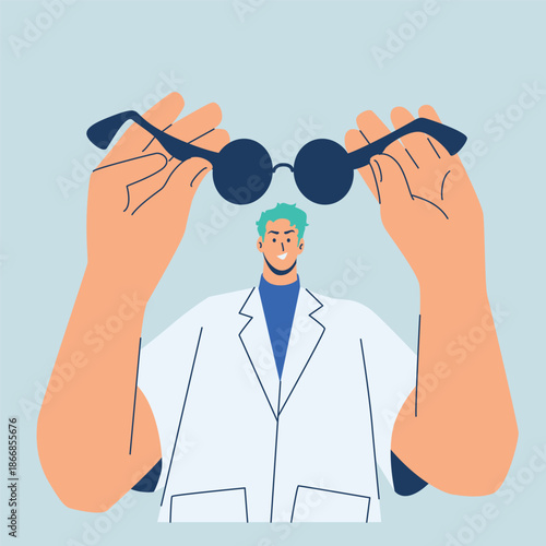 optometrist fitting minus glasses illustration