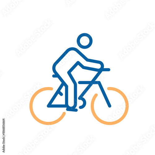 Person riding bicycle on urban street, active lifestyle and eco-friendly commuting symbol for health, fitness, transportation, and sustainable travel. Thin line icon editable stroke