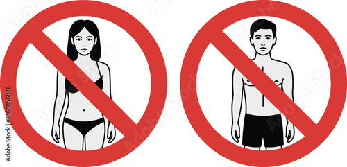 Vector Illustration of Male and Female Figures Inside Red Prohibited Circles for Health Guidelines and Content Restriction Concept