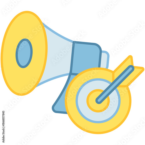 Megaphone with target board and arrow illustrating precise audience reach and marketing campaign accuracy