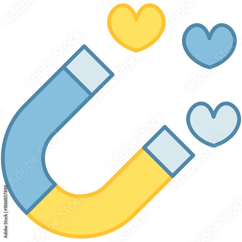 Large magnet attracting heart icons representing brand loyalty and customer engagement strategy