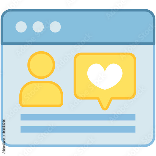 Web browser or app window showing a user profile icon and a heart notification bubble for social networking