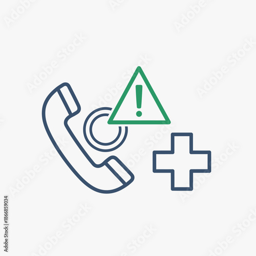 Emergency Call Icon: Phone, Alert Triangle, Medical Cross - Urgent Assistance Concept