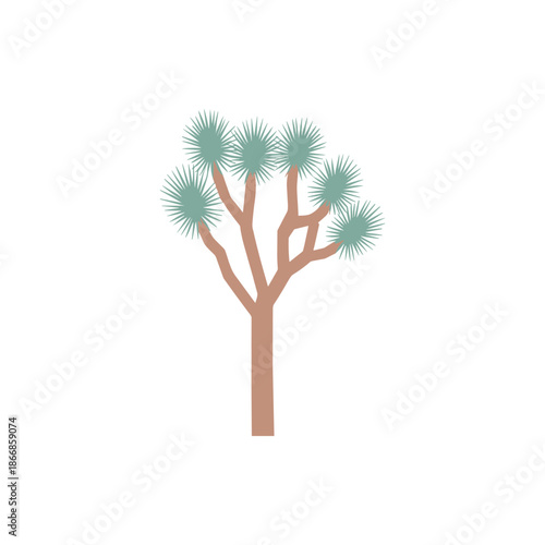 Illustrative depiction of a Joshua tree, a native succulent plant found in the desert southwestern United States, characterized by its spiky leaves and branching trunk